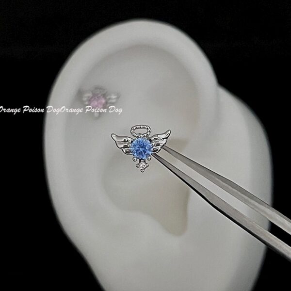 Wholesale Ultra sparkling blue zircon butterfly titanium steel earrings