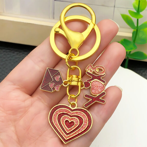 Wholesale Valentine's Day Oil Dripping Red Sprinkled Gold Keychain