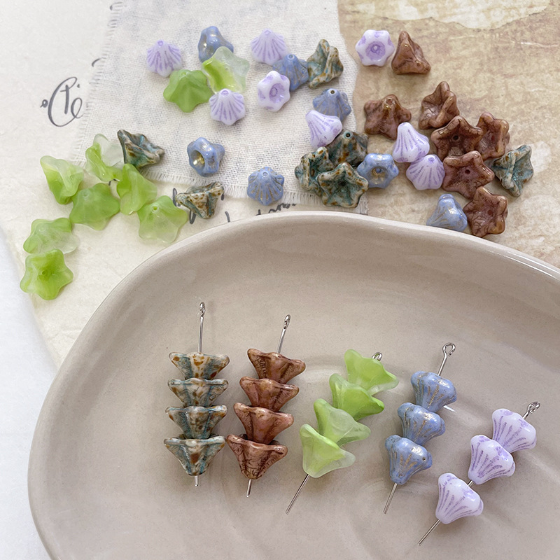 Wholesale et flower glass retro mottled dyed lotus mist beads