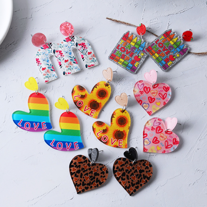 Wholesale Valentine's Day heart-shaped geometric acrylic earrings