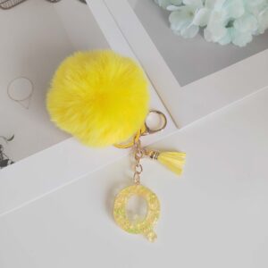Yellow letter fur ball pendant/Q / One piece is also wholesale price