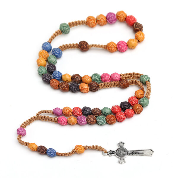 Wholesale Rose Scripture Colored Cross Prayer Bead Necklace