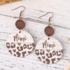 Wholesale Mother's Day Leopard Round Pieces Stitching Pendant Wooden Earrings