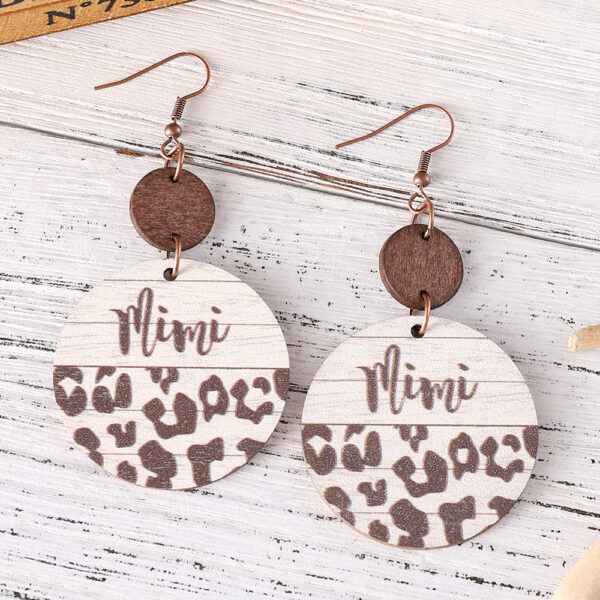 Wholesale Mother's Day Leopard Round Pieces Stitching Pendant Wooden Earrings