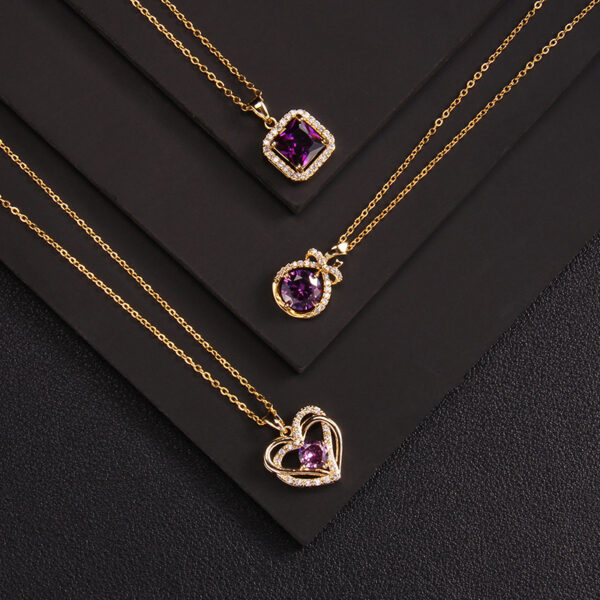Wholesale Purple Zircon Necklace Heart Pendant Jewelry