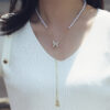 Wholesale Alloy Pearl Butterfly Tassel Pendant Necklace