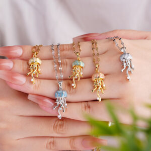 Wholesale Dopamine Drop Oil Jellyfish Marine Life Stainless Steel Necklace