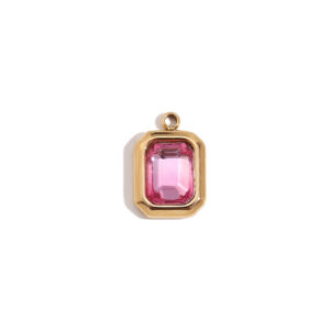 Simple square glass pendant-Gold-Rose Red Diamond