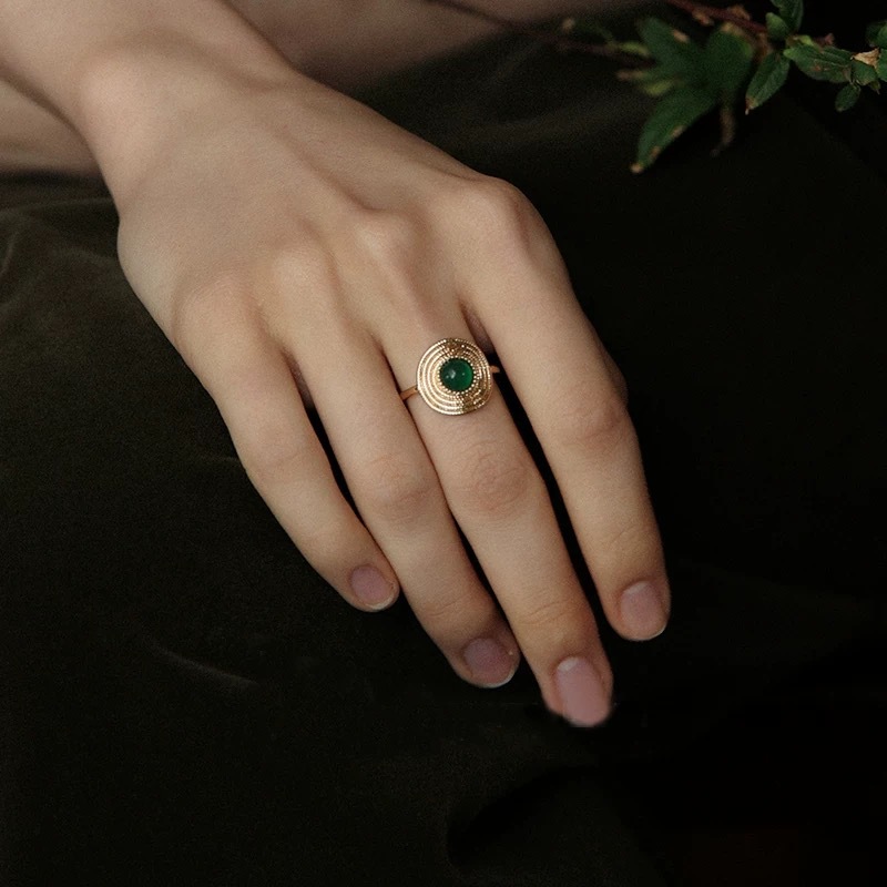 Wholesale Emerald Straw Hat Ring Elegant Retro Luxury Adjustable Ring