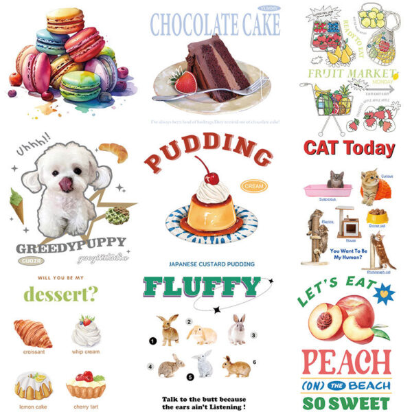 Wholesale Colorful Dessert Fruit UV DTF Ready to Press Transfers Wrap