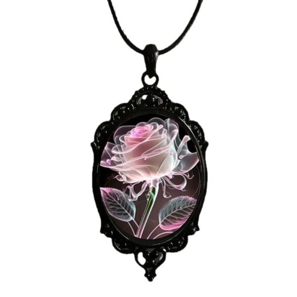Wholesale Pink transparent rose patterned glass pendant necklace