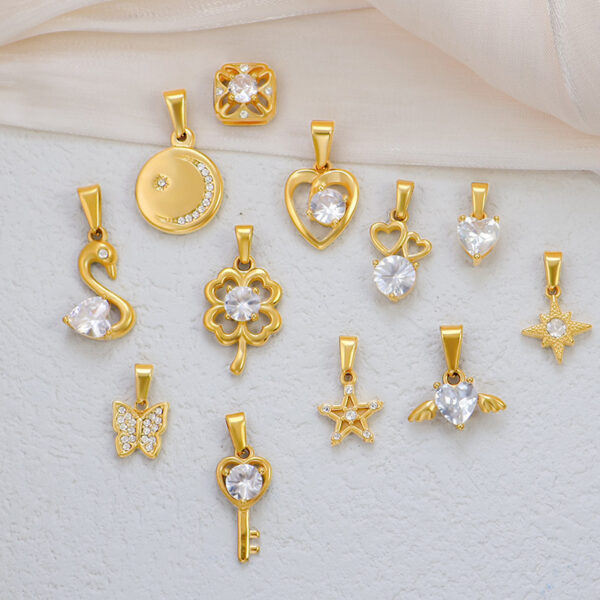 Wholesale Diamond studded heart-shaped clover butterfly stainless steel pendant