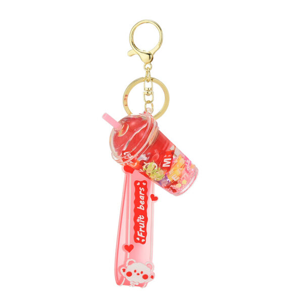 Wholesale Acrylic flowing sand bottle milk tea cup keychain