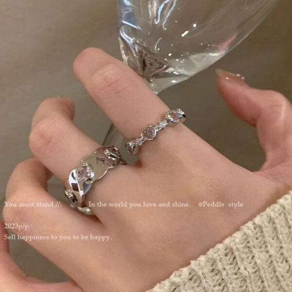 Wholesale Pink wide face diamond inlaid heart-shaped ring