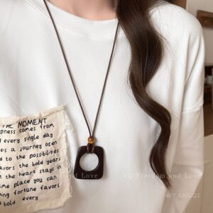 Brown hollow irregular square long necklace