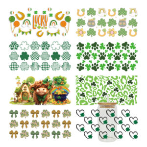 Wholesale Colorful Cartoon Lucky Clover 16oz Cup UV DTF Wraps