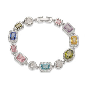 White gold colored diamond box buckle bracelet