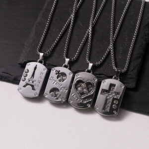 Wholesale Geometric military plaque hollow stainless steel necklace