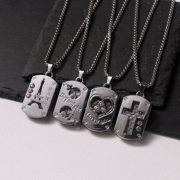 Wholesale Geometric military plaque hollow stainless steel necklace