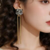 Wholesale 925 Silver Leopard Head Full Diamond Tassel Earrings
