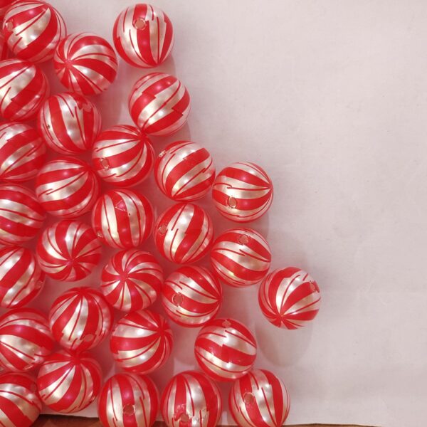Wholesale 5pcs 20mm Acrylic Christmas Red Lollipop Printed Beads