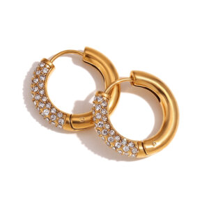 Round semi-inlaid zircon earrings-Gold