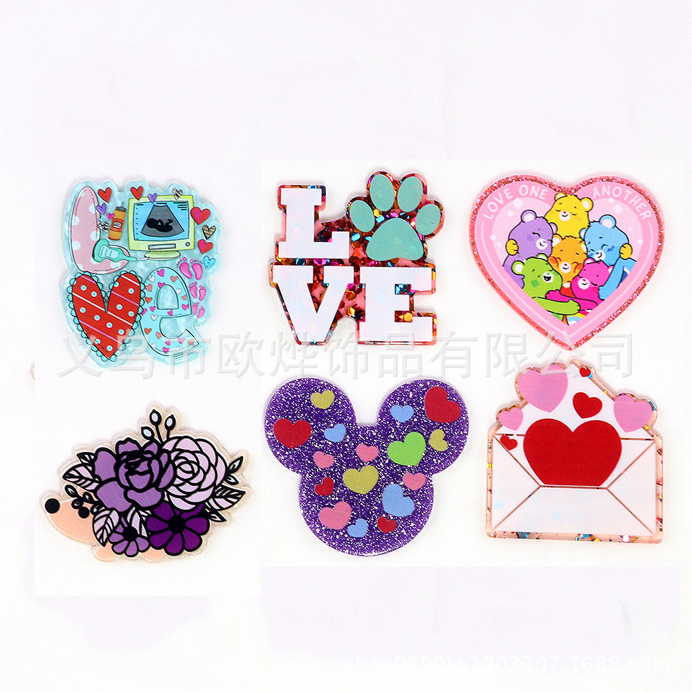 Wholesale New loose powder cross-border cartoon Valentine's Day heart letters cute jewelry acrylic pin DIY patch accessories