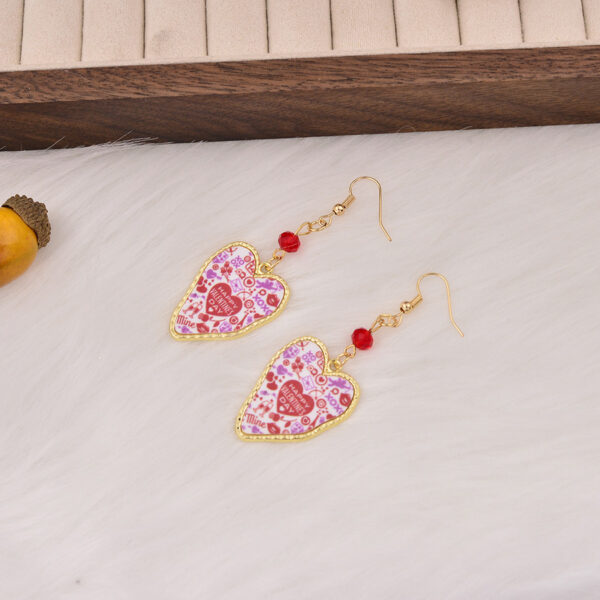 Wholesale Leopard print Love letter peach heart Valentine's Day earrings