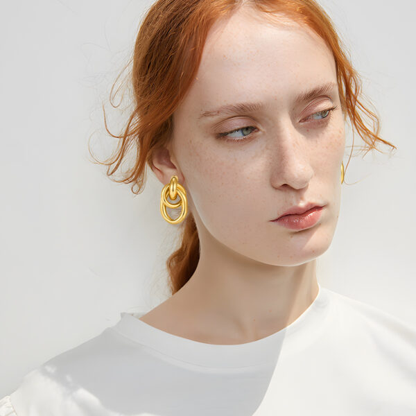 Wholesale Copper gold-plated double round two ring interlocking earrings