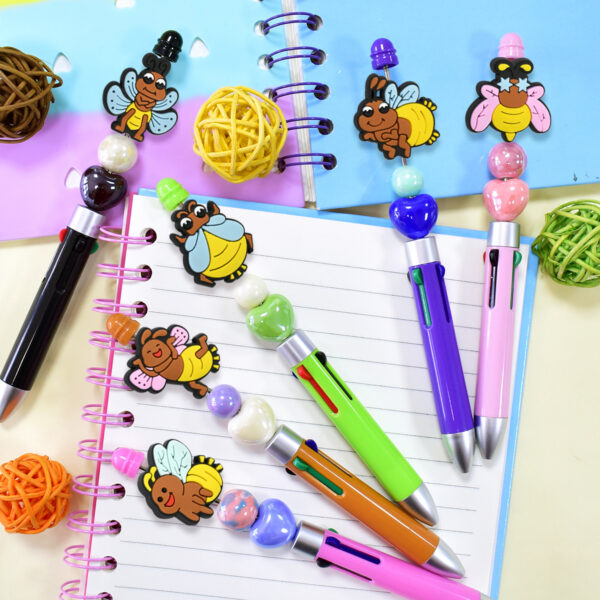 Wholesale Random 100pcs Cartoon Bee Series Ballpoint Pen Bead Accessories DIY Soft PVC Loose Beads