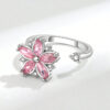 Wholesale Flower Pink Copper Inlaid Zircon Adjustable Open Ring