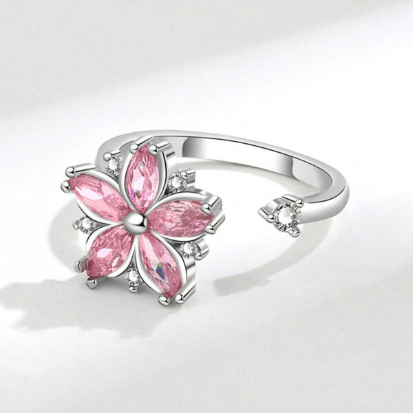 Wholesale Flower Pink Copper Inlaid Zircon Adjustable Open Ring