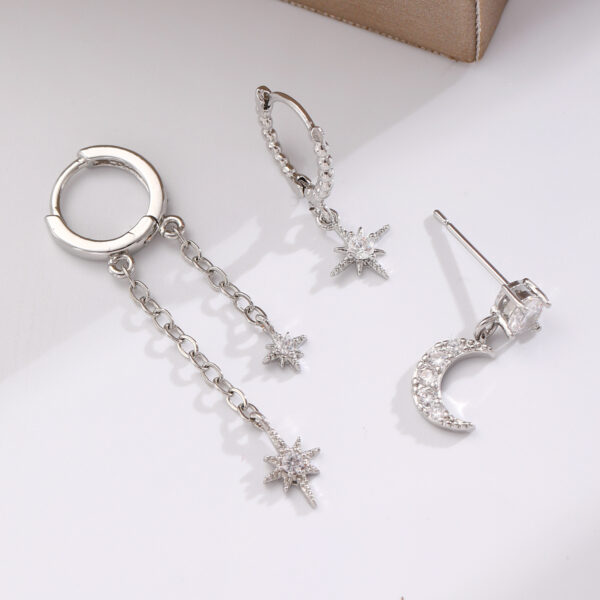 Wholesale Three piece set of asymmetrical earrings for stars and moon