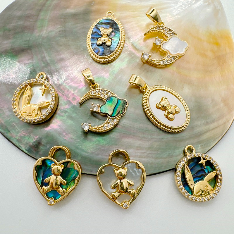 Wholesale Golden Natural Shell Abalone Shell Bear Bracelet Necklace DIY Pendant