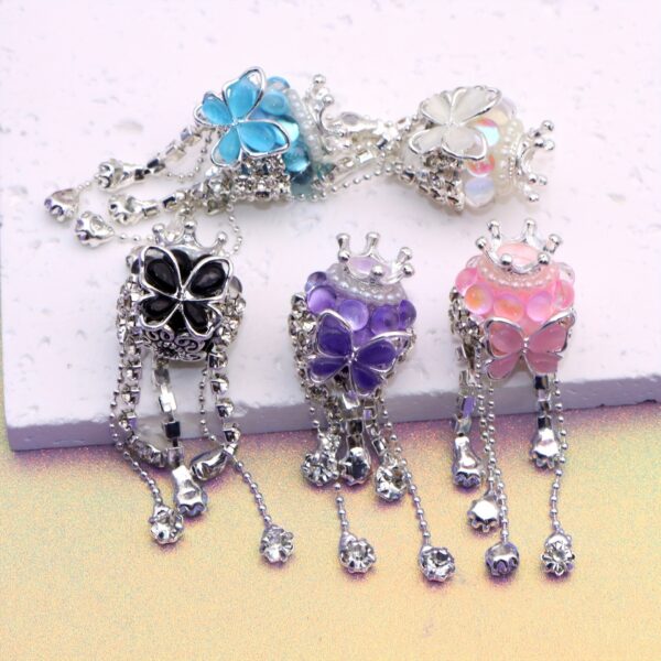 Wholesale 5pcs diamond crown butterfly tassel round beads diy beads
