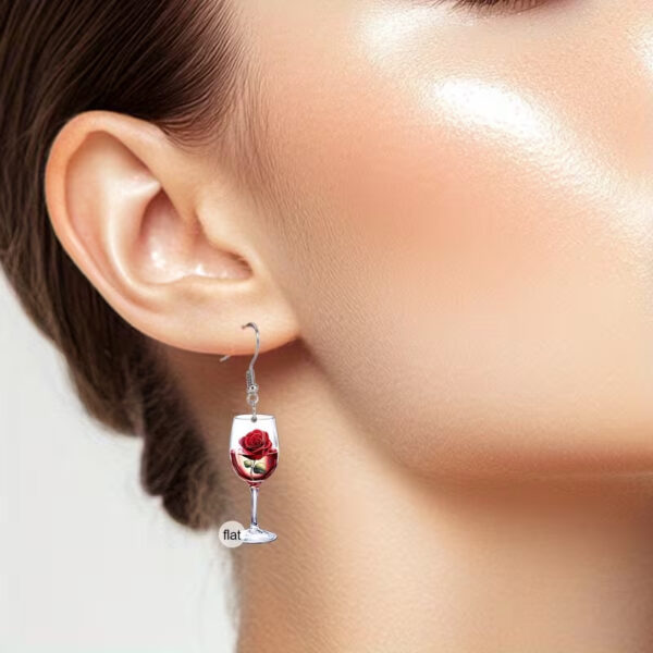 O1CN01Q3hzLE28oRJtZnx4C_2220757537979-0-cib Wholesale Red wine glass and red rose earrings, flat acrylic earrings.
