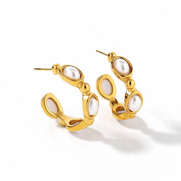 Wholesale Large C-shaped Stainless Steel Earrings with Imitation Pearls