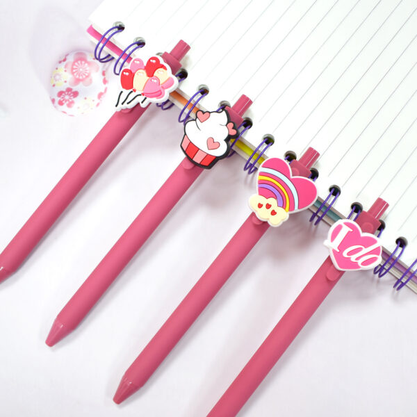Wholesale Pink Heart Pen Pvc Soft Glue Push-Type Ballpoint Pen DIY Patch Pen Student Stationery