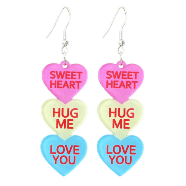 Wholesale Valentine's Day Text Candy Multi-colored Heart Acrylic Earrings