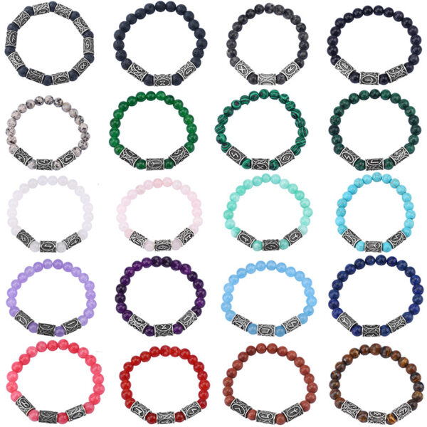 Wholesale Amazon's Best Selling European and American Retro Viking Rune Volcanic Stone Bracelet Fashionable Natural Stone Beaded Bracelet Bracelet