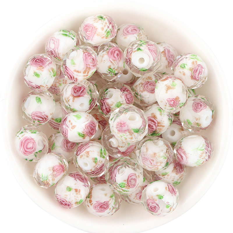 Wholesale Golden Sand Flower Glass Round Abacus Beads