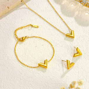 Wholesale New Minimalist Niche V Letter Bracelet, Necklace, and Earrings Set
