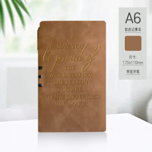 A6 cinnamon-colored pen holder with gold foil stamping on the spine (notebook + pen)