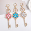 Wholesale Lucky Clover Flower with Water Diamond Metal Keychain