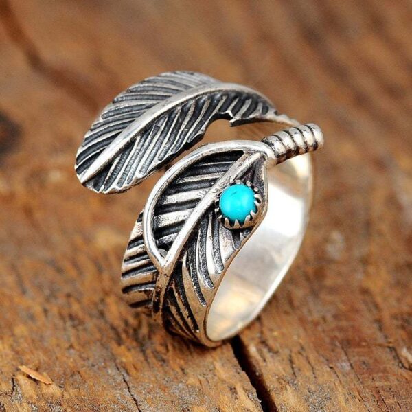 O1CN01QBV9Vi1qyMN06i0wx_2206372095564-0-cib Wholesale Feather inlaid turquoise open silver ring