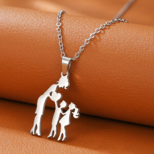 Mom + 1 son 1 daughter / Mother's day stainless steel necklace