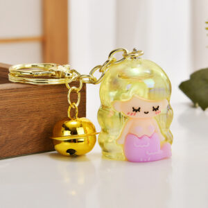 Pencil sharpener-lemon yellow / Light gold chain + mermaid pencil sharpener-bell
