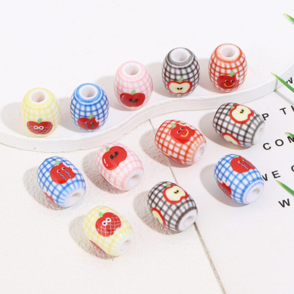 Wholesale 10pcs color printed apple oval acrylic beads