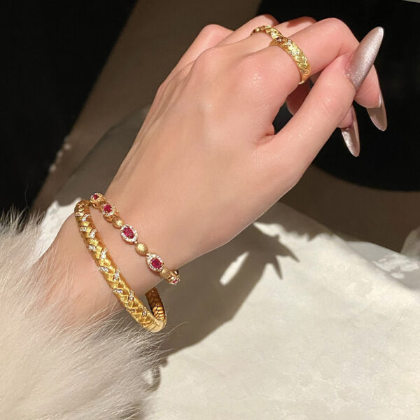 Wholesale 18K genuine gold electroplated zircon wheat ear woven bracelet