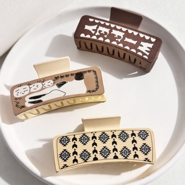 Wholesale Leather Hairpin Pu Printed Western Style Hair Accessories Shark Hair Clips